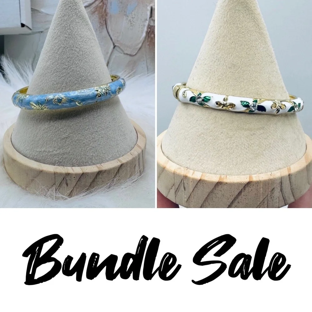 BOGO Free Flower Enamel Cloisonne Bracelet Bangle Set 1